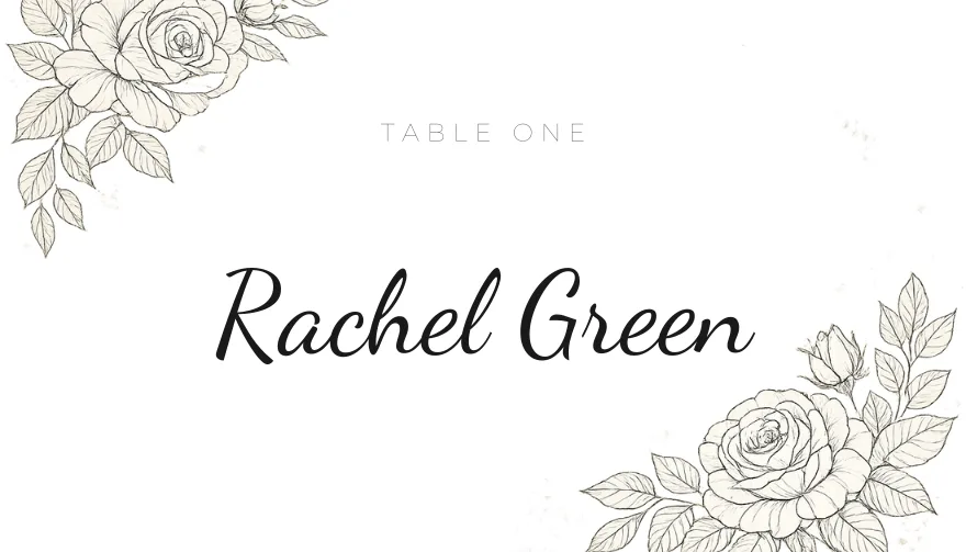 Ink Rose, a printable wedding modern line-art place card template